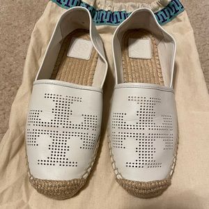 Tory Burch White Leather Espadrilles EUC